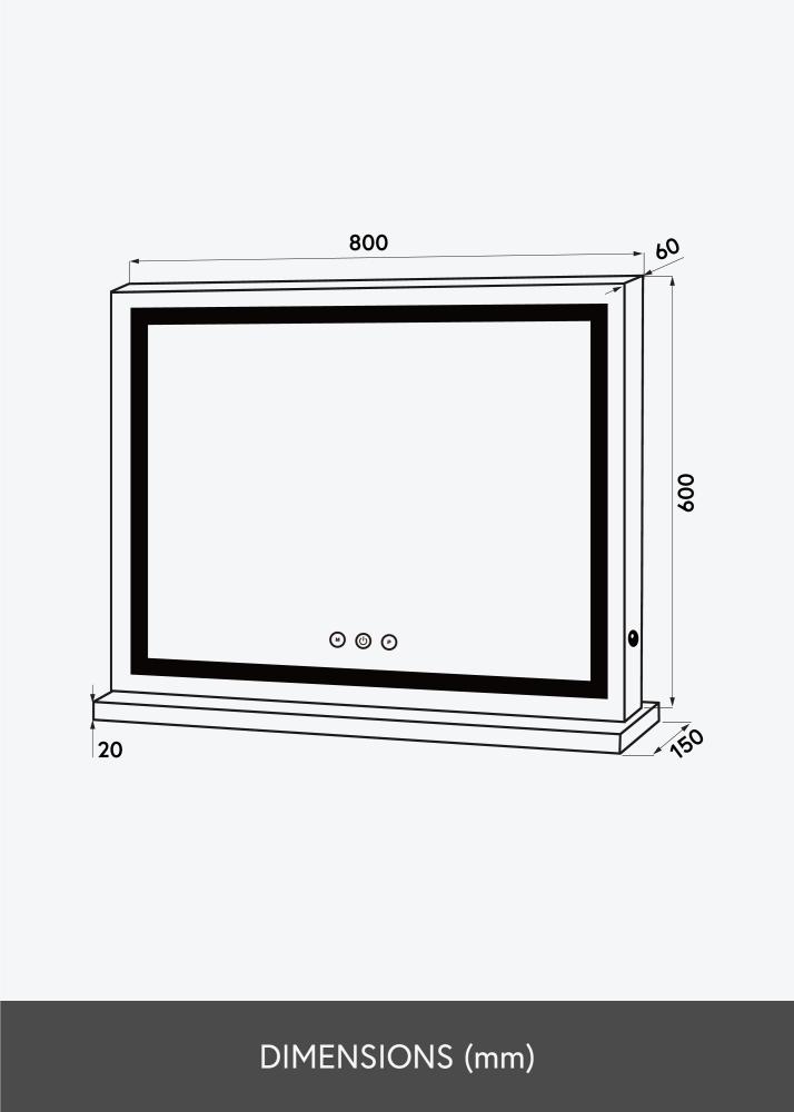 KAILA Kosmetikspiegel Base Horisontal LED Weiß 80x60 cm