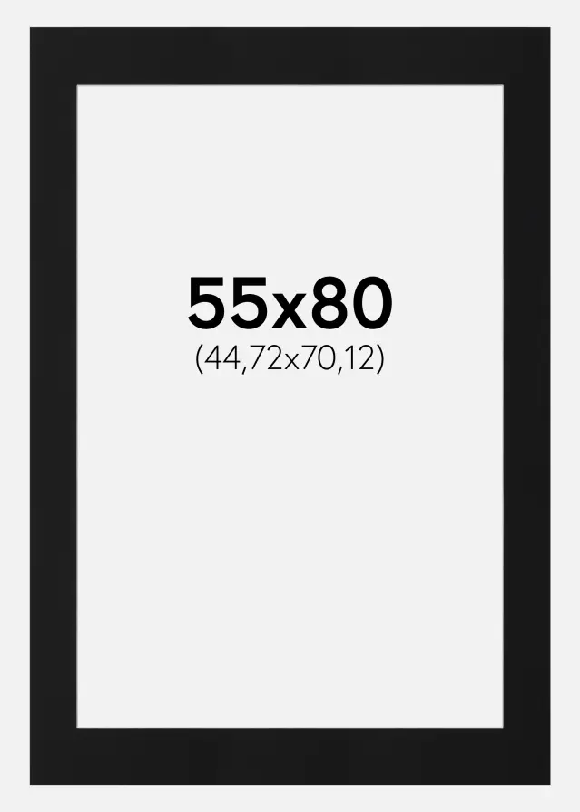 Passepartout Schwarz Standard (weißer Kern) 55x80 cm (44,72x70,12)