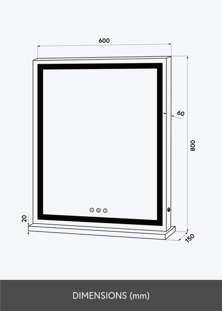 KAILA Kosmetikspiegel Base Vertical LED Weiß 80x60 cm