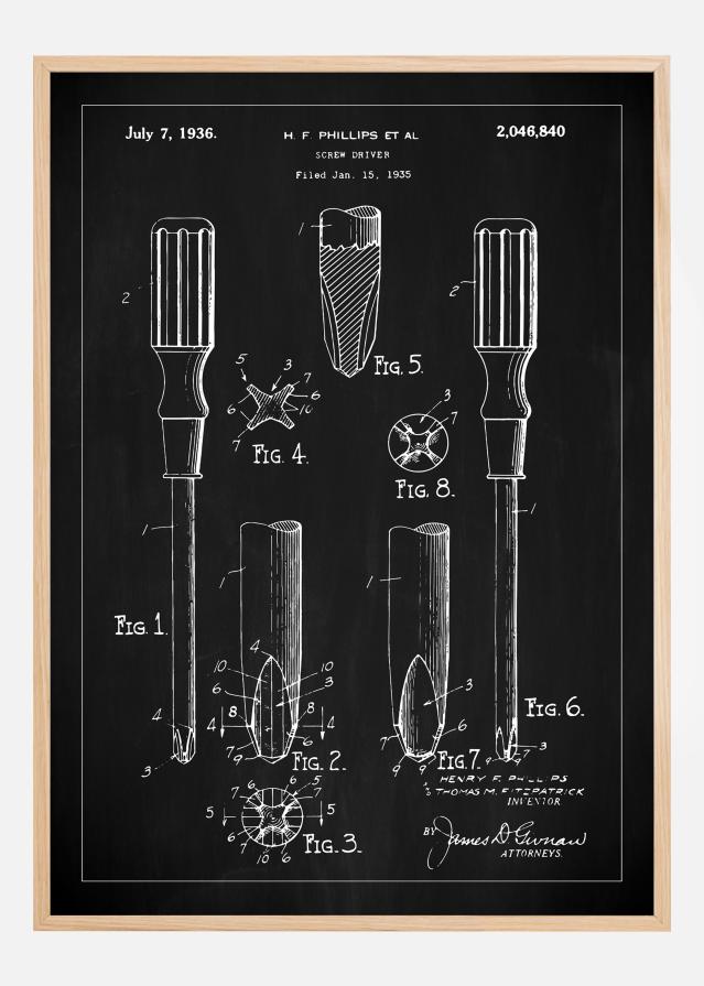 Patentzeichnung - Schraubenzieher - Schwarz Poster