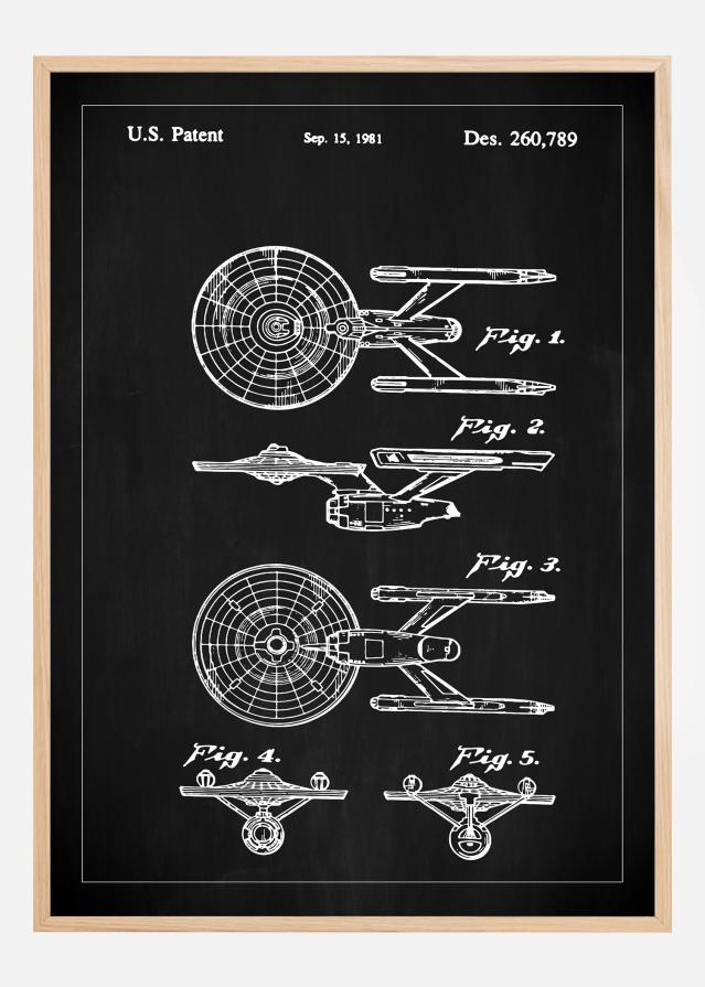 Patentzeichnung - Star Trek - USS Enterprise - Schwarz Poster