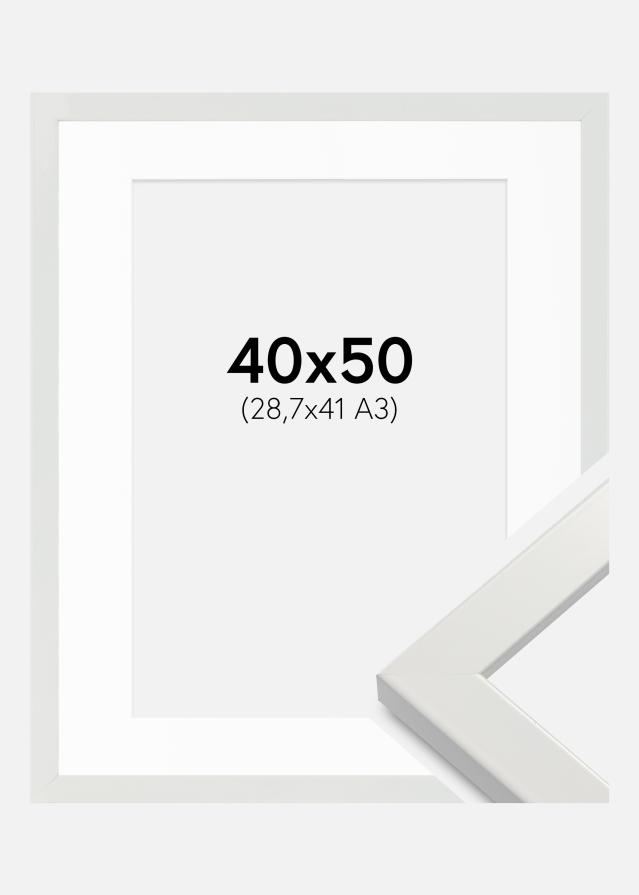 Rahmen White Wood Glossy 40x50 cm - Passepartout Weiß 29,7x42 cm (A3)