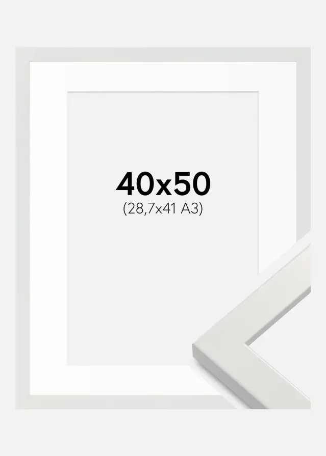 Rahmen White Wood Glossy 40x50 cm - Passepartout Weiß 29,7x42 cm (A3)