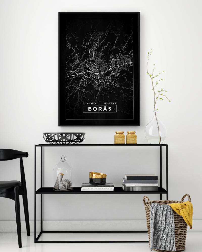 Map - Borås - Black Poster