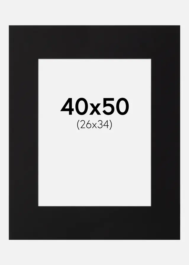 Passepartout Schwarz Standard (weißer Kern) 40x50 cm (26x34)