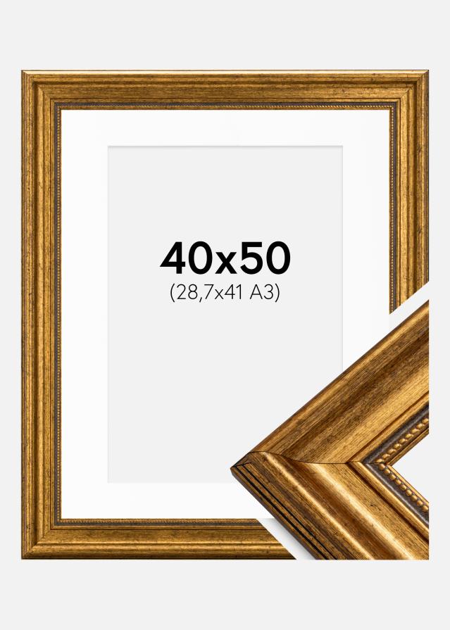 Rahmen Rokoko Gold 40x50 cm - Passepartout Weiß 29,7x42 cm (A3)