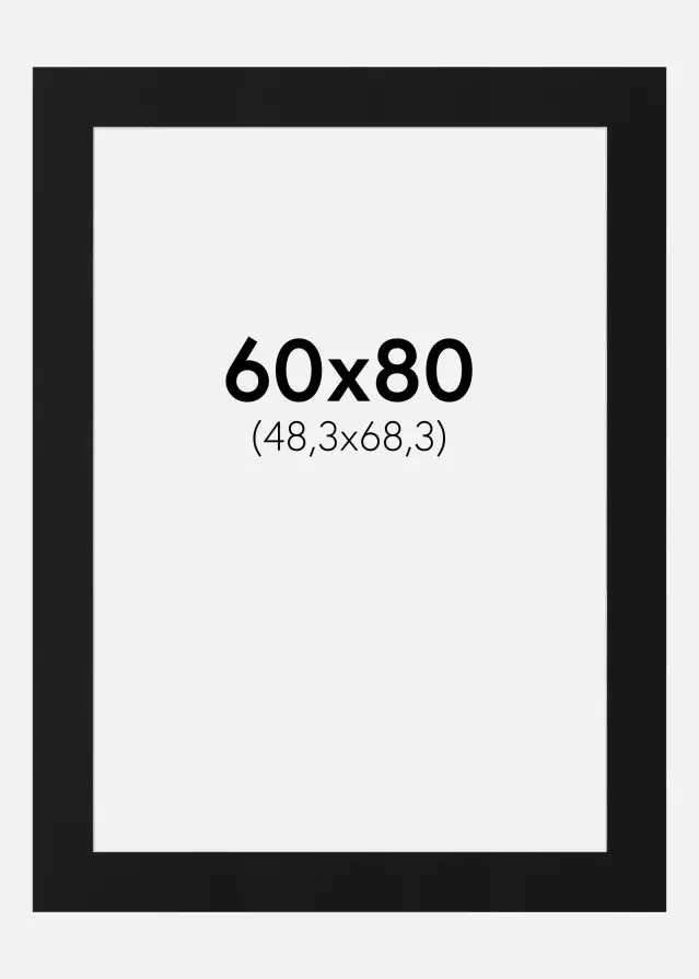 Passepartout Schwarz Standard (weißer Kern) 60x80 cm (48,3x68,3)