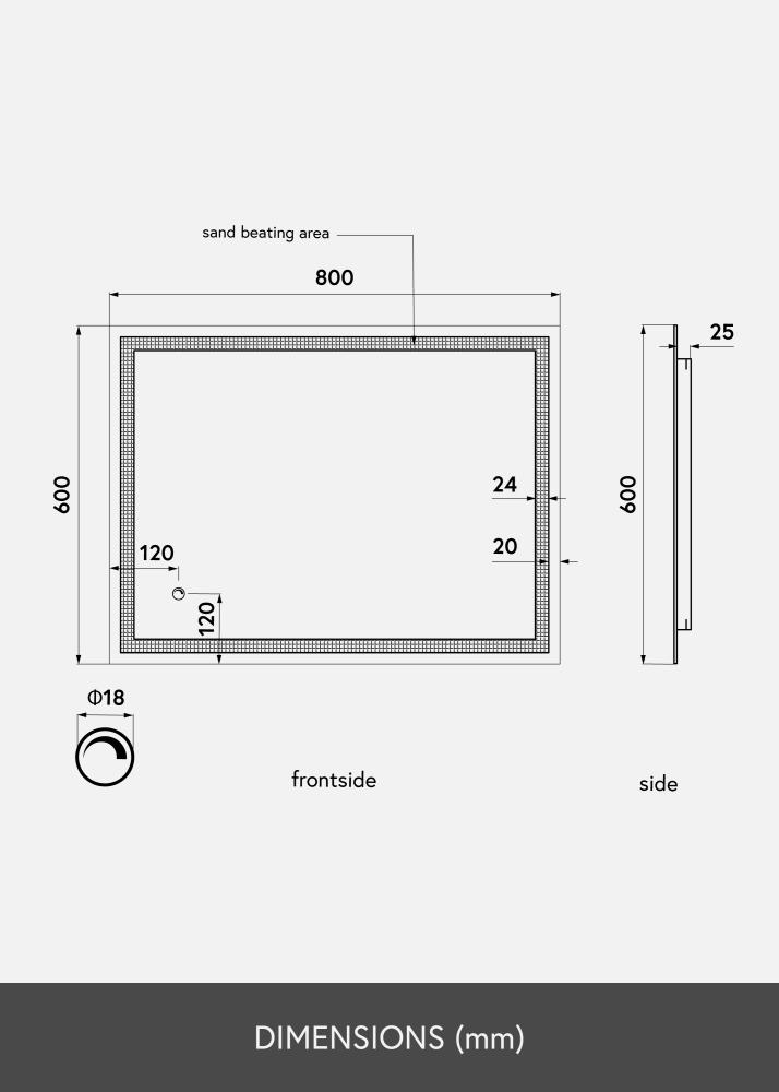 KAILA Speil Rectangle LED 60x80 cm