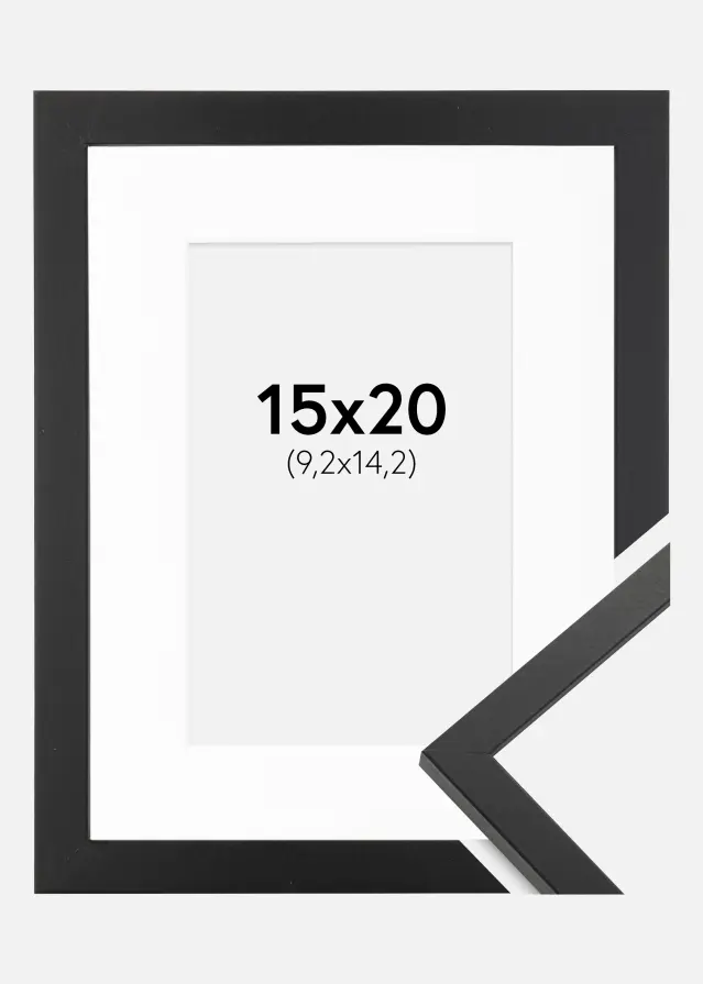 Rahmen Trendy Schwarz 15x20 cm - Passepartout Weiß 4x6 inches