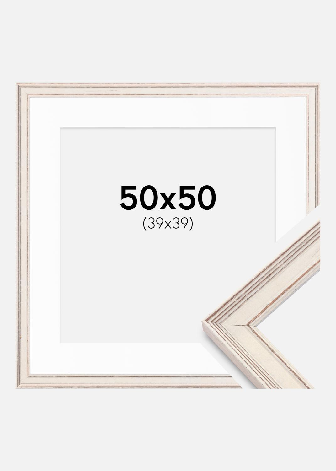 Product Image for Rahmen Shabby Chic Weiß 50x50 cm - Passepartout Weiß 40x40 cm