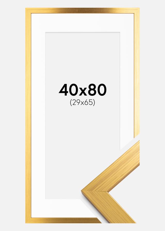 Rahmen Gold Wood 40x80 cm - Passepartout Weiß 30x66 cm