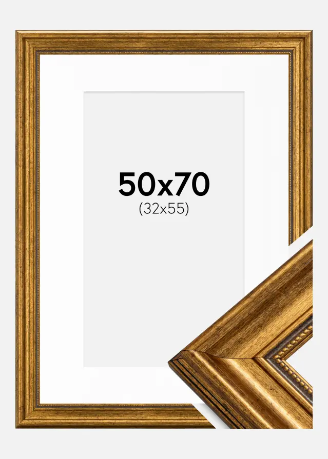 Rahmen Rokoko Gold 50x70 cm - Passepartout Weiß 33x56 cm