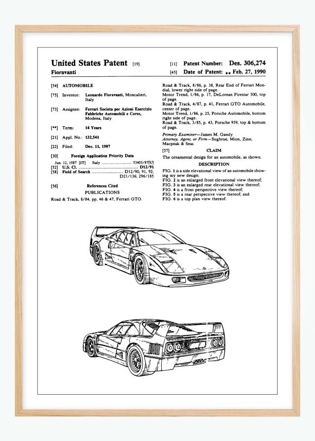 Patentzeichnung - Ferrari F40 I Poster