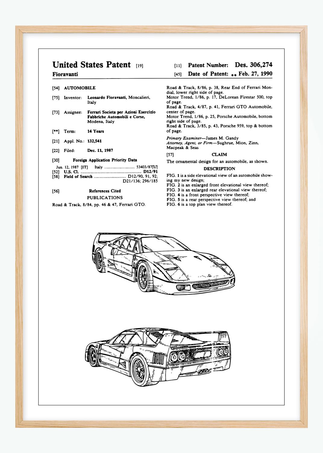 Product Image for Patentzeichnung - Ferrari F40 I Poster (21x29.7 cm (A4))