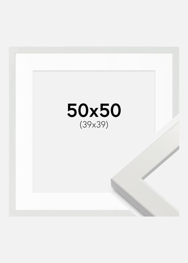 Rahmen White Wood Glossy 50x50 cm - Passepartout Weiß 40x40 cm