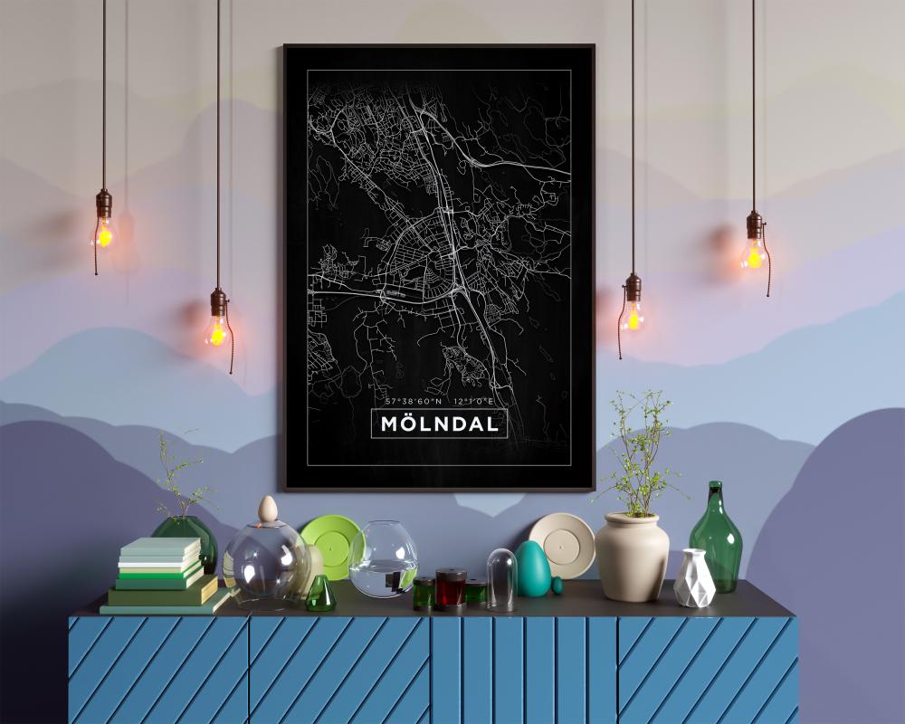 Map - Mölndal - Black Poster