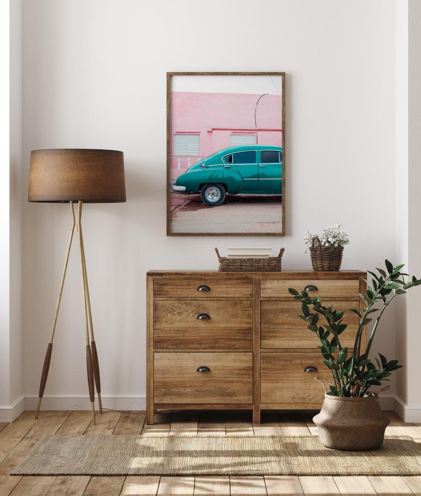 Blue Car At Pink Wall Poster