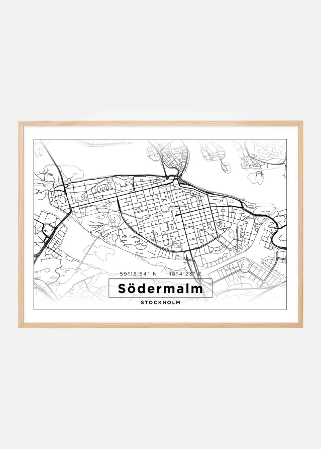 Map - Södermalm - White Poster