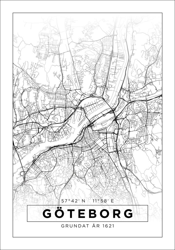 Map - Göteborg - White Poster