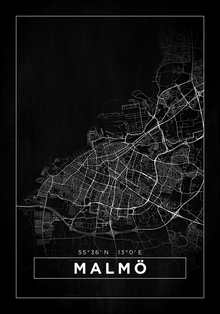 Map - Malmö - Black Poster