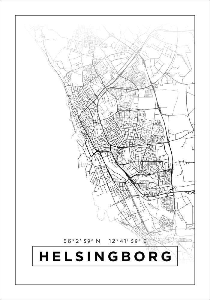 Map - Helsingborg - White Poster