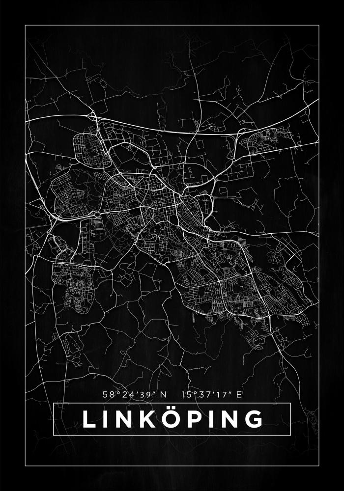 Map - Linköping - Black Poster