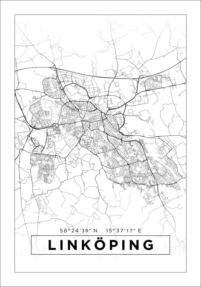 Map - Linköping - White Poster