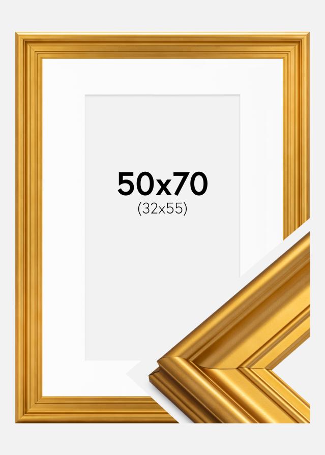 Rahmen Mora Premium Gold 50x70 cm - Passepartout Weiß 33x56 cm