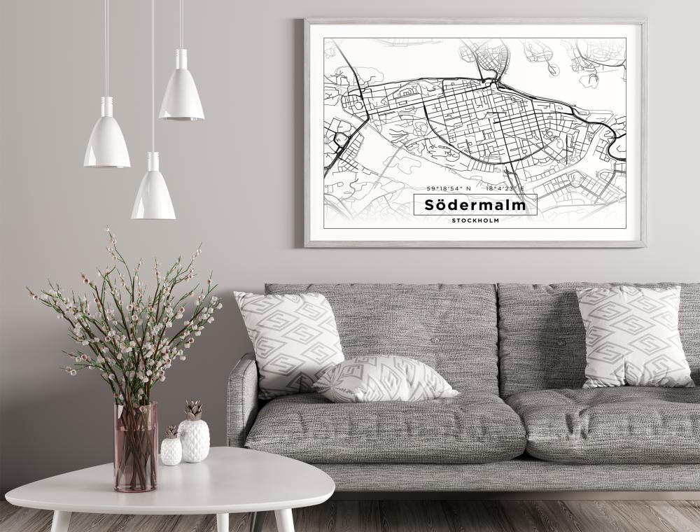 Map - Södermalm - White Poster