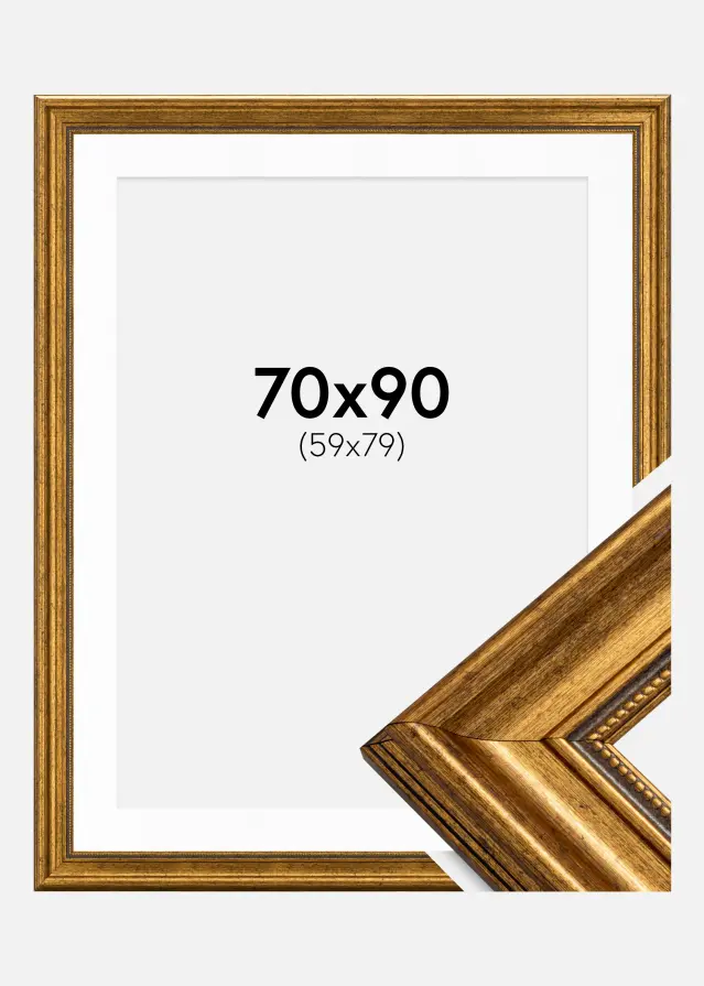 Rahmen Rokoko Gold 70x90 cm - Passepartout Weiß 60x80 cm