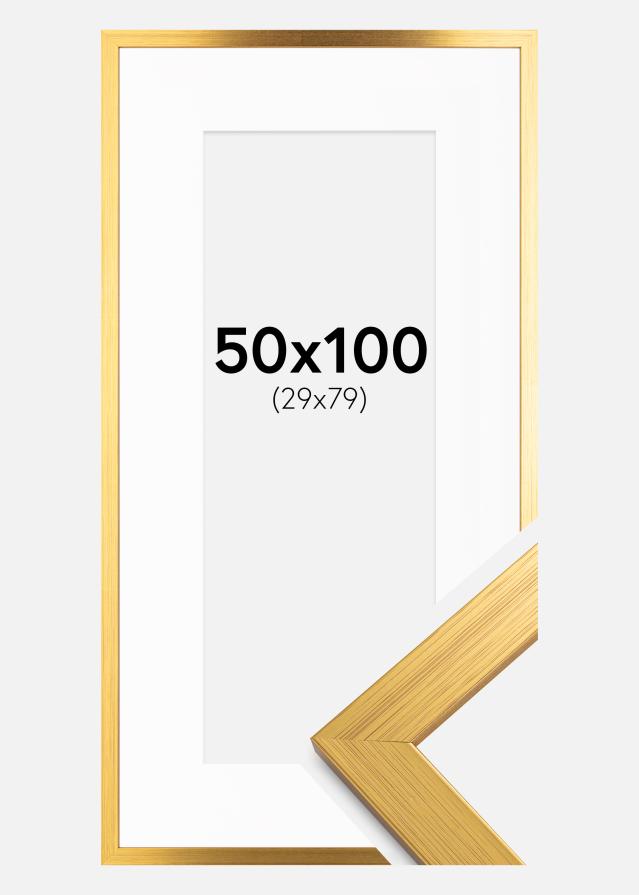 Rahmen Gold Wood 50x100 cm - Passepartout Weiß 30x80 cm