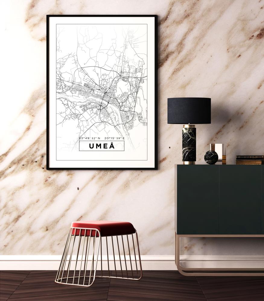 Map - Umeå - White Poster