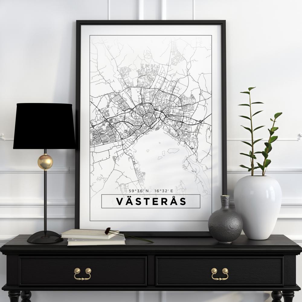 Map - Västerås - White Poster