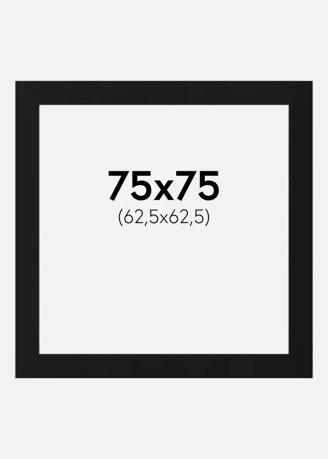 Passepartout Schwarz Standard (weißer Kern) 75x75 cm (62,5x62,5)