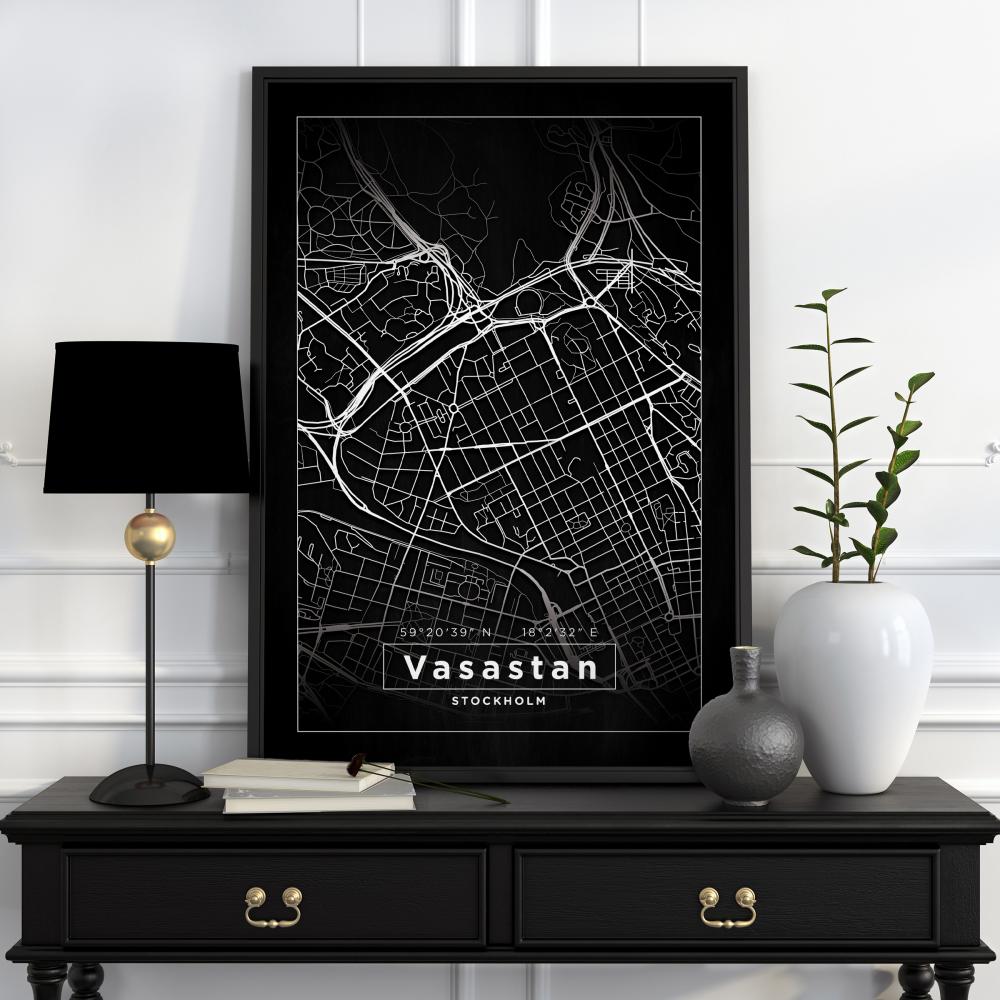 Map - Vasastan - Black Poster