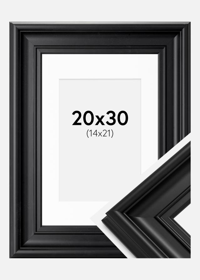 Rahmen Mora Premium Schwarz 20x30 cm - Passepartout Weiß 15x22 cm