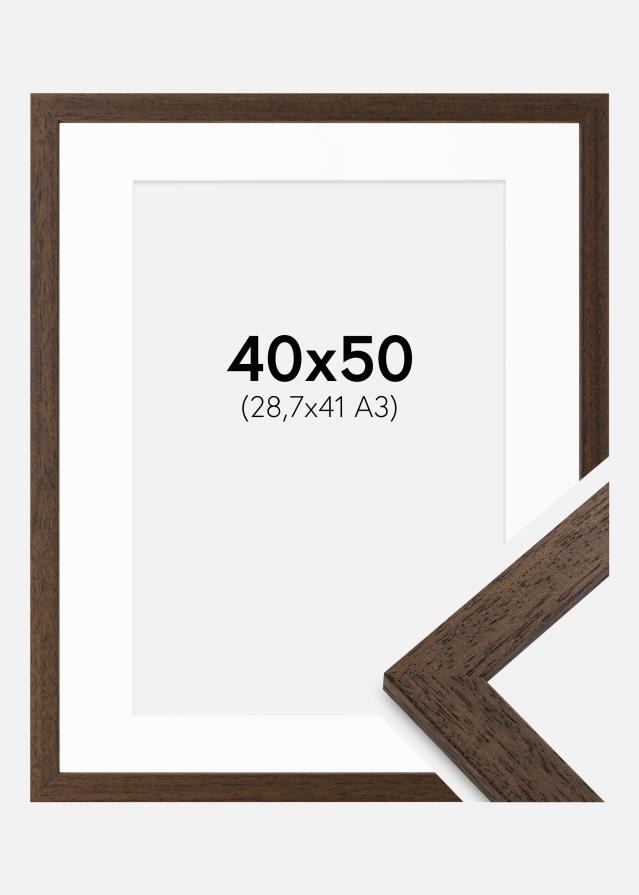 Rahmen Brown Wood 40x50 cm - Passepartout Weiß 29,7x42 cm (A3)