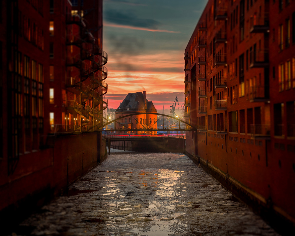 Stadt im Wasser Poster