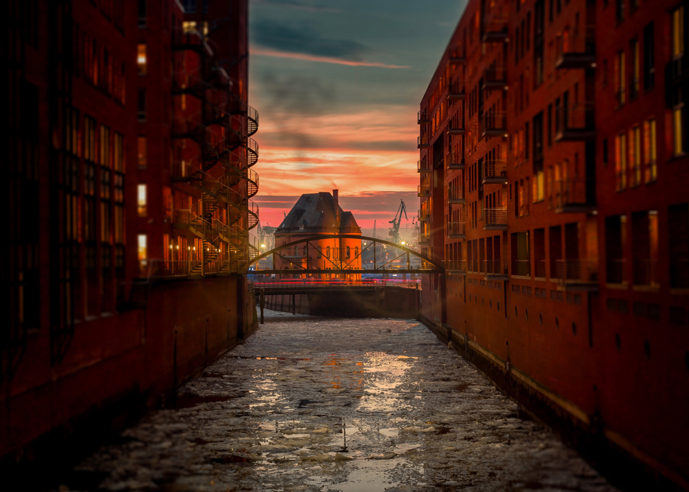 Stadt im Wasser Poster