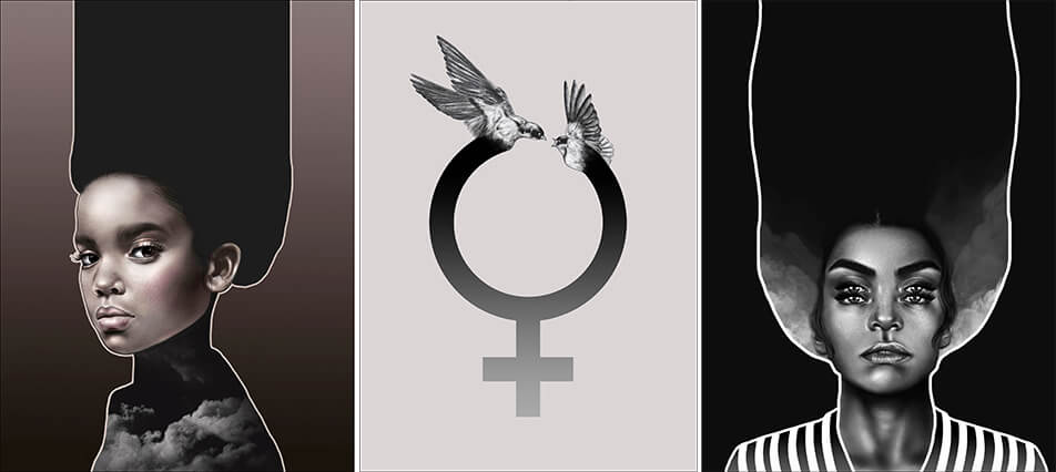 Grafische Poster - Poster mit Frauenportrait und Frauensymbol