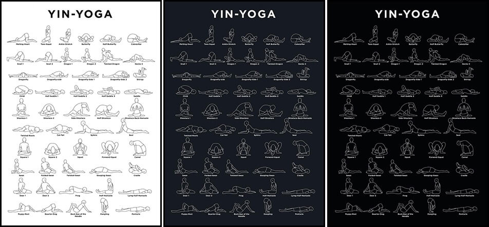 Poster mit abgebildeten Yogapositionen